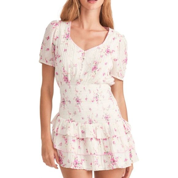 LoveShackFancy Keelin Mini Dress Floral Magenta Light Size Medium